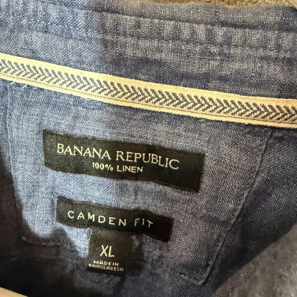 Banana Republic Shirt Mens XL Blue 100% Linen Camden Fit Long Sleeve Button